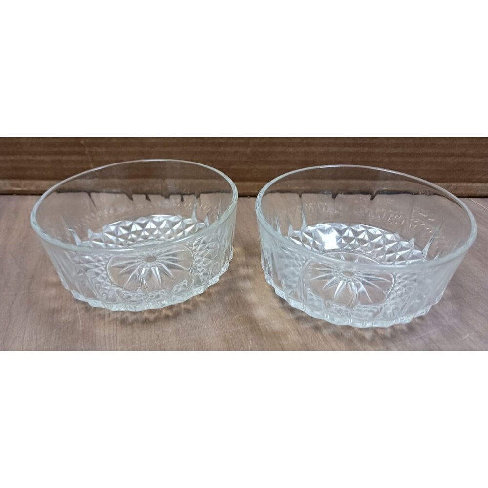 Vintage Slcoloc Clear Cut Glassware Starburst Diamond set of 2 Desert Bowl
